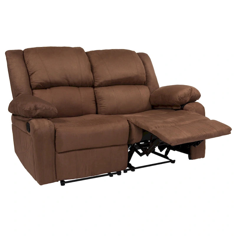 Współczesna tapicerowana sofa dwuosobowa z funkcją rozkładania, zagłówkami i podłokietnikami