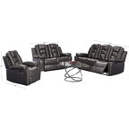 Set da soggiorno grigio da 3/2 pezzi con divano, divanetto e poltrona reclinabile in pelle PU