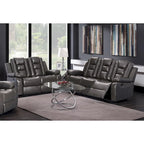 Set da soggiorno grigio da 3/2 pezzi con divano, divanetto e poltrona reclinabile in pelle PU