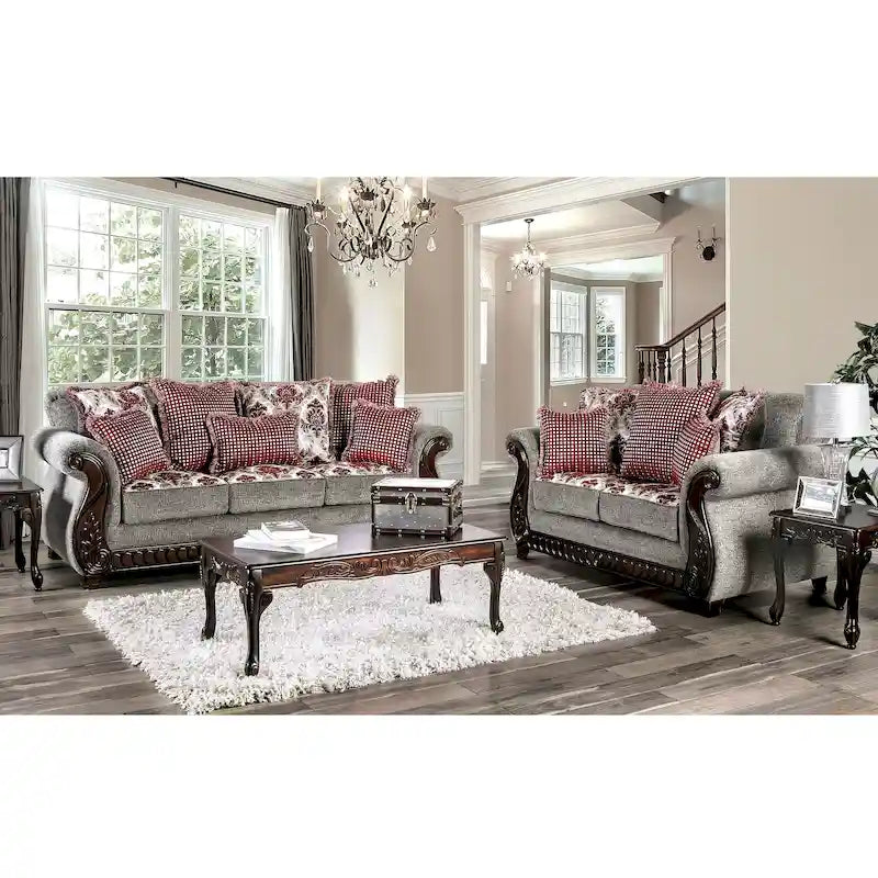 Mansuri traditionelles 2-teiliges Sofaset aus Chenille mit gerollten Armlehnen von Gracewood Hollow