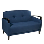 OSP Home Furnishings Main St., dwuosobowa sofa z łatwą w czyszczeniu tkaniną Interlace oraz drewnianymi podłokietnikami i nóżkami w kolorze espresso