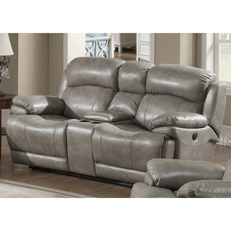 Set Estella Grey da 2 pezzi con divano e divanetto contemporanei elettrici e consolle contenitore