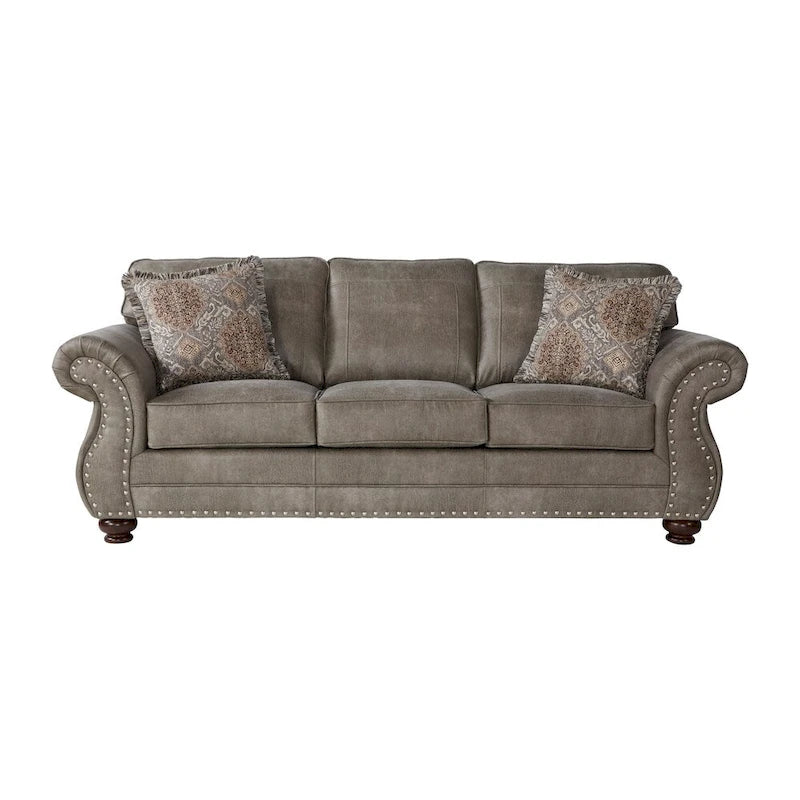 Set di divano e divanetto Roundhill Furniture Leinster in ecopelle con borchie, grigio pietra