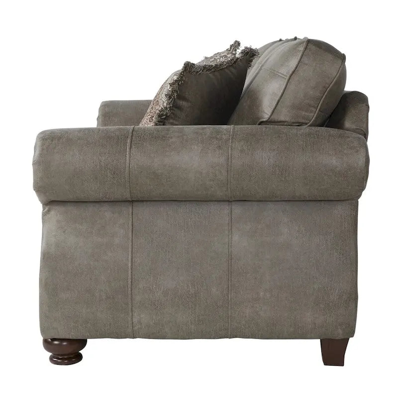 Set di divano e divanetto Roundhill Furniture Leinster in ecopelle con borchie, grigio pietra