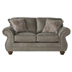 Set di divano e divanetto Roundhill Furniture Leinster in ecopelle con borchie, grigio pietra