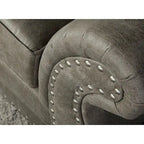 Set di divano e divanetto Roundhill Furniture Leinster in ecopelle con borchie, grigio pietra