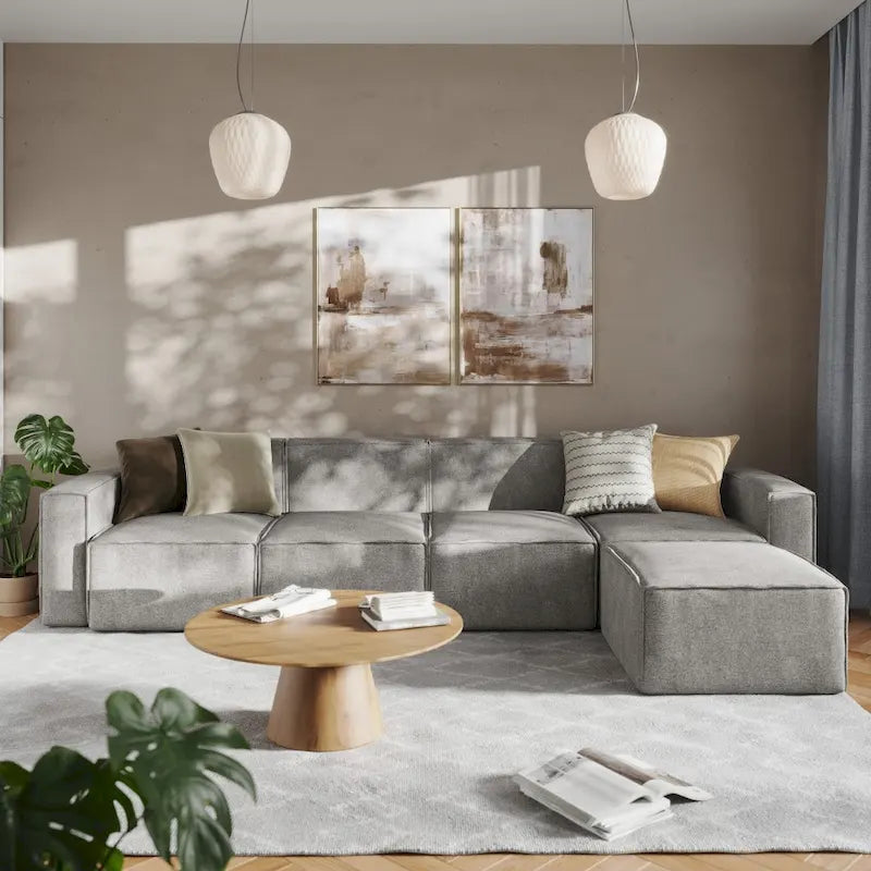 Canapé modulaire contemporain 5 pièces avec pouf