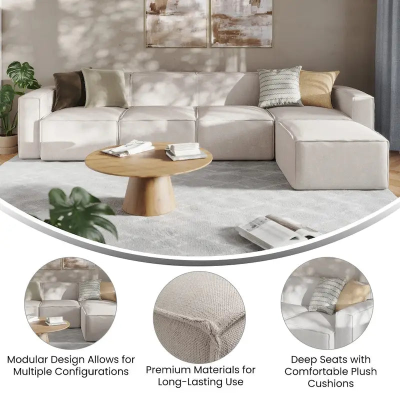Canapé modulaire contemporain 5 pièces avec pouf