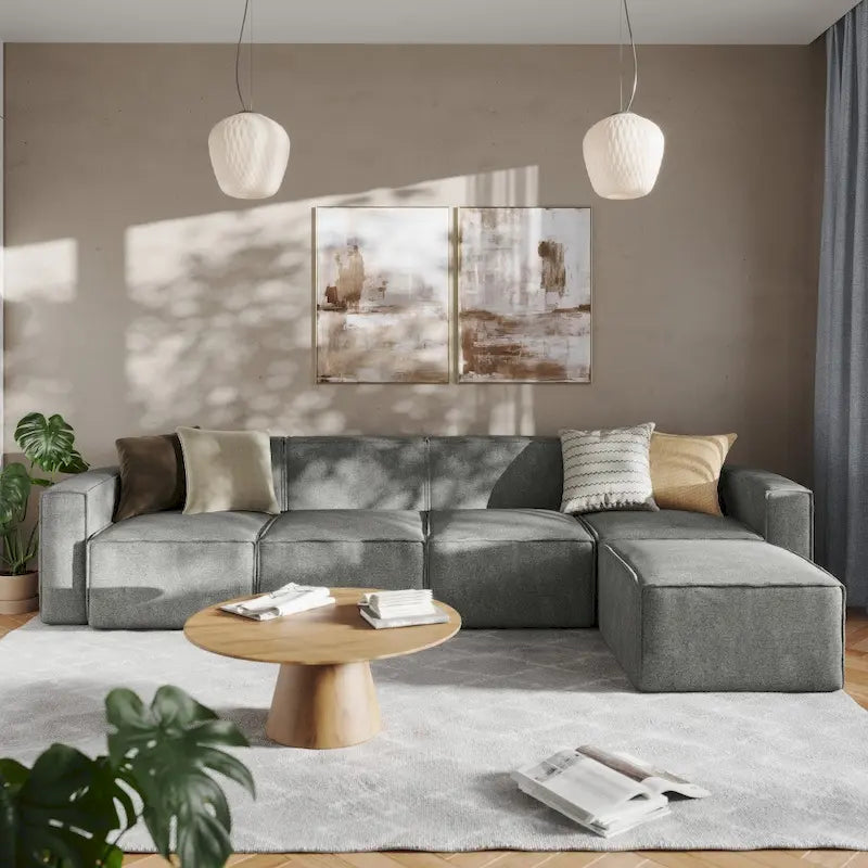 Canapé modulaire contemporain 5 pièces avec pouf