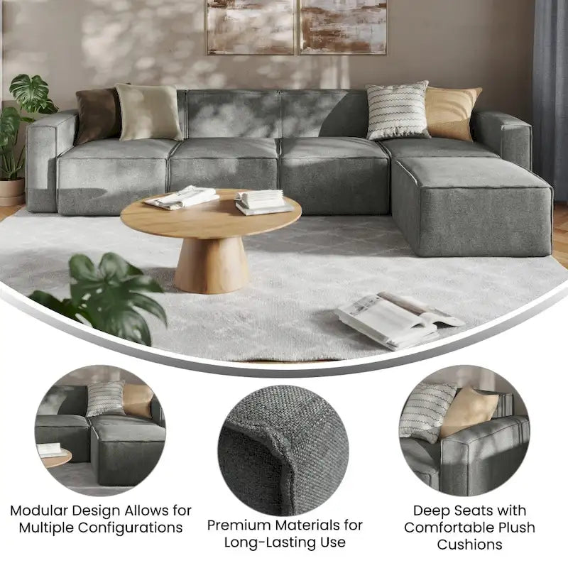Canapé modulaire contemporain 5 pièces avec pouf