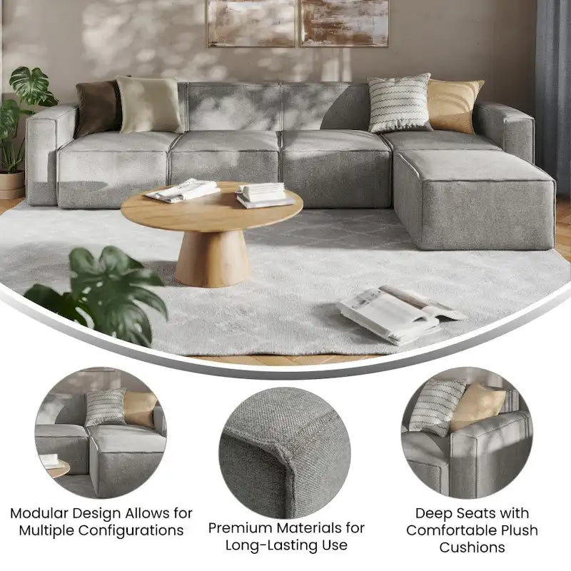 Canapé modulaire contemporain 5 pièces avec pouf