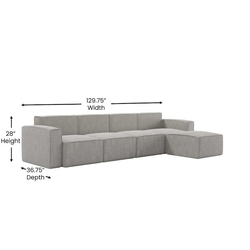 Canapé modulaire contemporain 5 pièces avec pouf