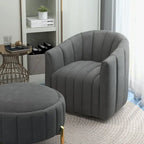 Ensemble SEYNAR de fauteuil club pivotant contemporain en velours capitonné avec pouf