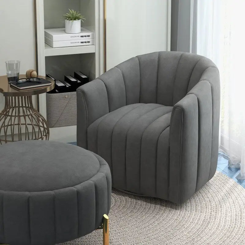 Ensemble SEYNAR de fauteuil club pivotant contemporain en velours capitonné avec pouf