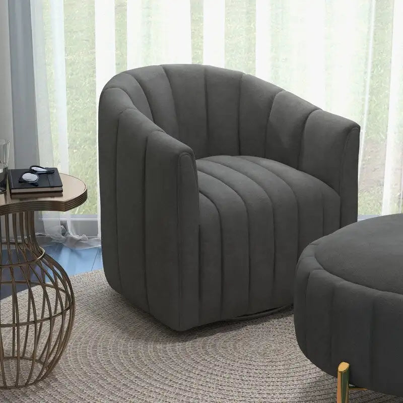 Ensemble SEYNAR de fauteuil club pivotant contemporain en velours capitonné avec pouf