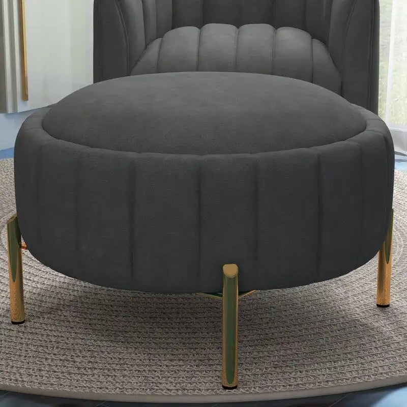 Ensemble SEYNAR de fauteuil club pivotant contemporain en velours capitonné avec pouf