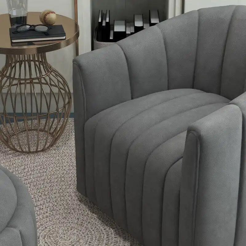 Ensemble SEYNAR de fauteuil club pivotant contemporain en velours capitonné avec pouf