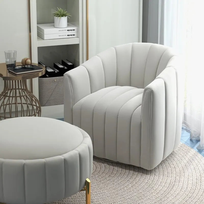 Ensemble SEYNAR de fauteuil club pivotant contemporain en velours capitonné avec pouf