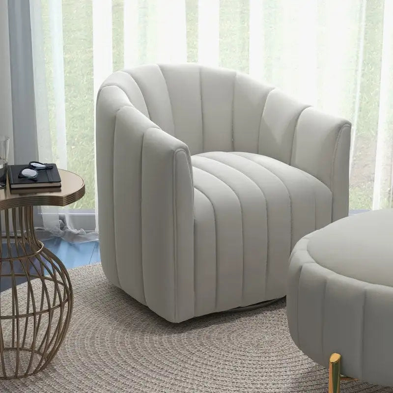Ensemble SEYNAR de fauteuil club pivotant contemporain en velours capitonné avec pouf