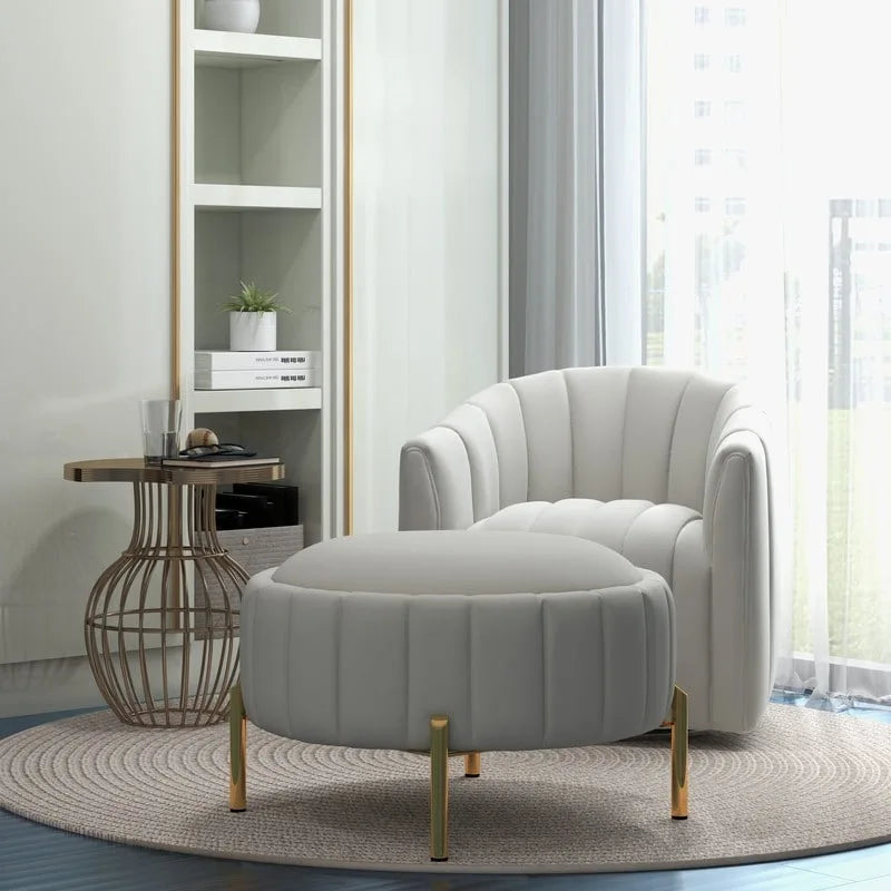 Ensemble SEYNAR de fauteuil club pivotant contemporain en velours capitonné avec pouf