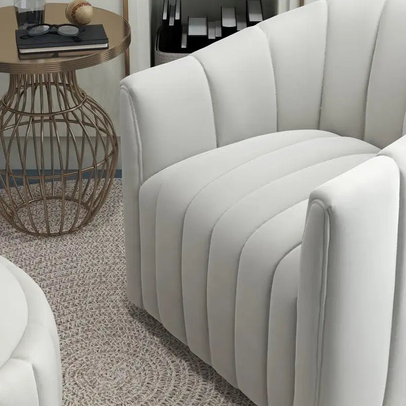 Ensemble SEYNAR de fauteuil club pivotant contemporain en velours capitonné avec pouf
