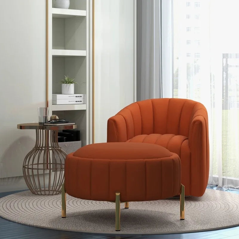 Ensemble SEYNAR de fauteuil club pivotant contemporain en velours capitonné avec pouf