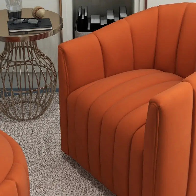 Ensemble SEYNAR de fauteuil club pivotant contemporain en velours capitonné avec pouf