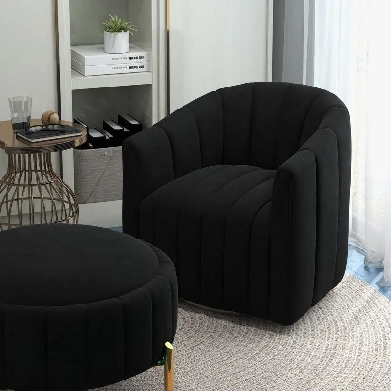 Ensemble SEYNAR de fauteuil club pivotant contemporain en velours capitonné avec pouf