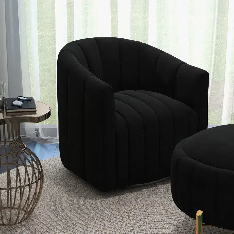 Ensemble SEYNAR de fauteuil club pivotant contemporain en velours capitonné avec pouf