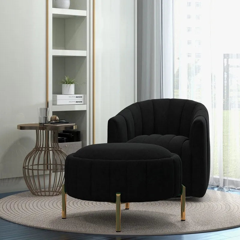 Ensemble SEYNAR de fauteuil club pivotant contemporain en velours capitonné avec pouf