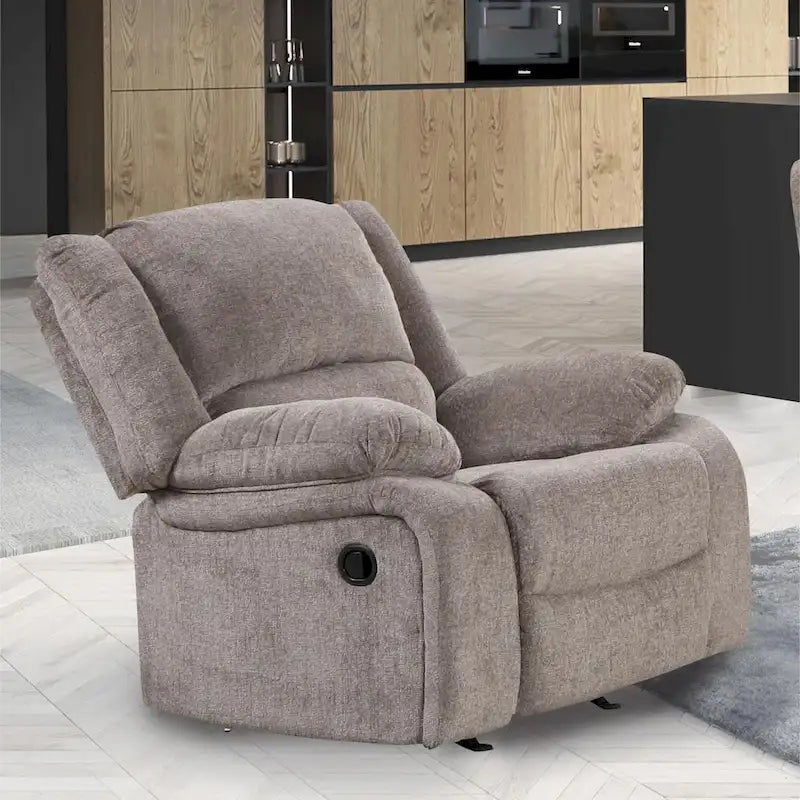 Juego de sofá reclinable manual Chasel de 3 piezas, tapizado en chenilla color moca