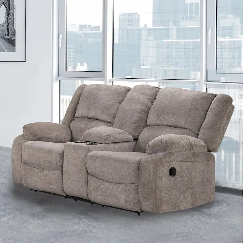 Juego de sofá reclinable manual Chasel de 3 piezas, tapizado en chenilla color moca