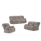 Juego de sofá reclinable manual Chasel de 3 piezas, tapizado en chenilla color moca