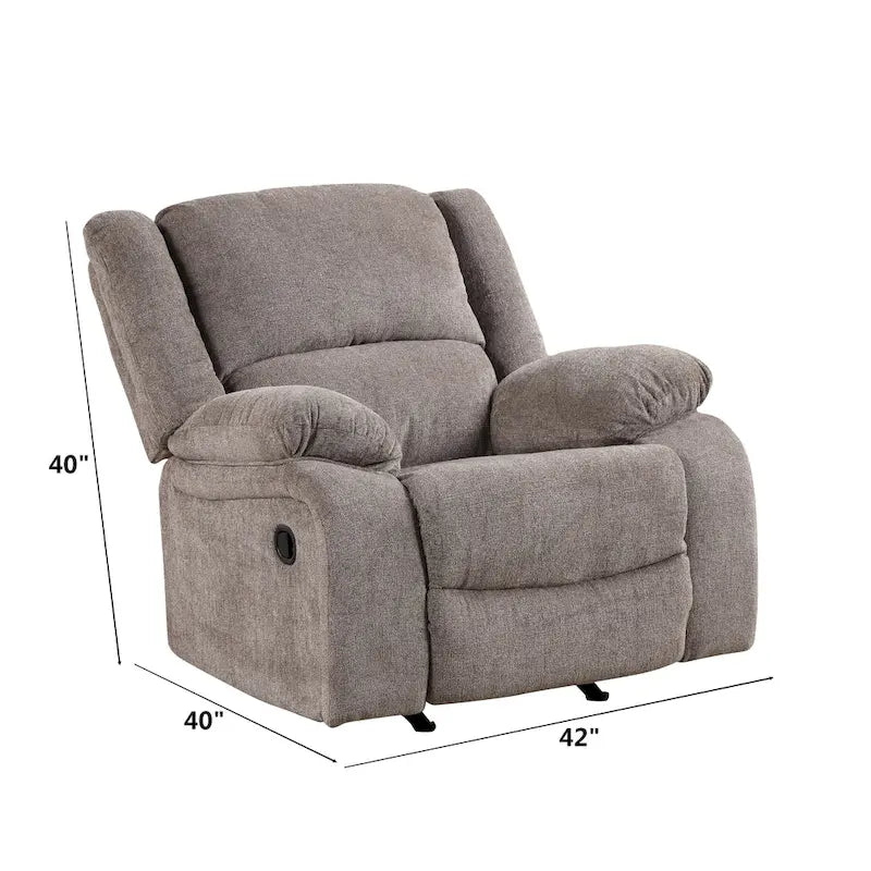 Juego de sofá reclinable manual Chasel de 3 piezas, tapizado en chenilla color moca