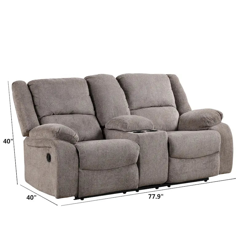 Juego de sofá reclinable manual Chasel de 3 piezas, tapizado en chenilla color moca
