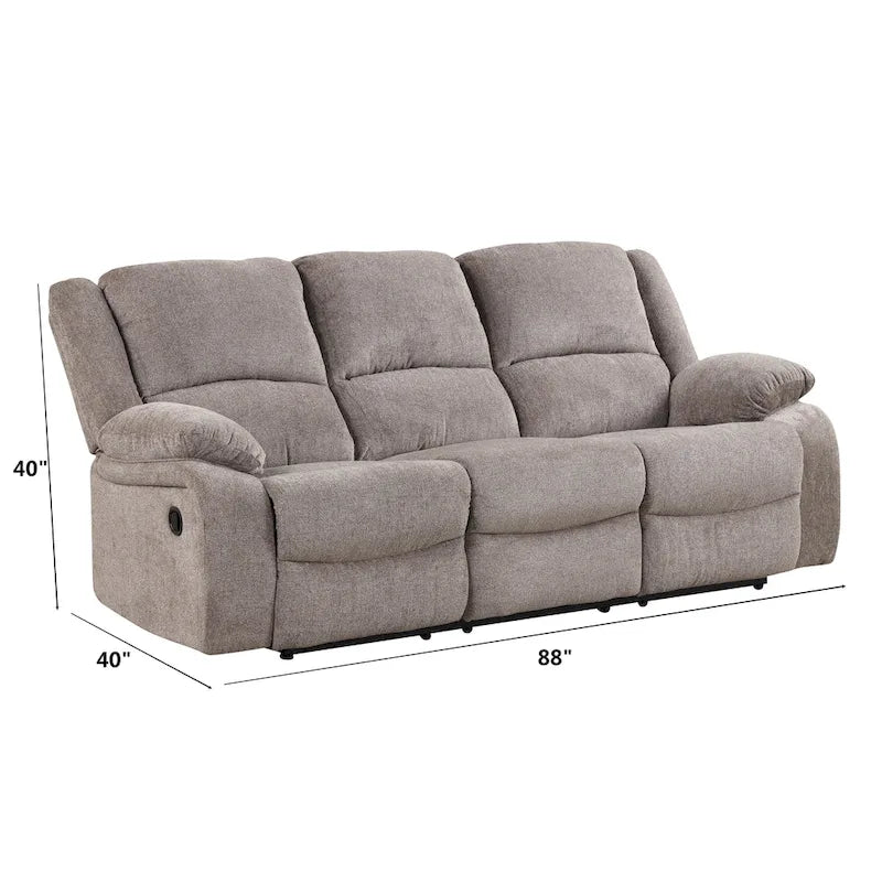 Juego de sofá reclinable manual Chasel de 3 piezas, tapizado en chenilla color moca