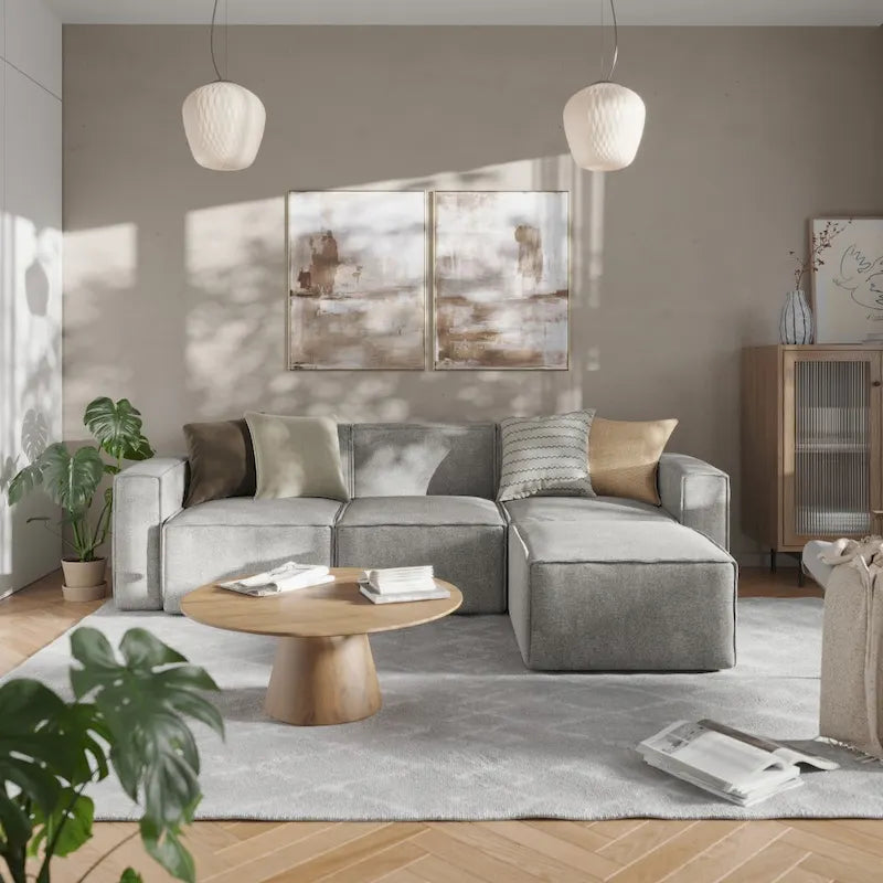 Canapé d’angle modulaire contemporain de 4 pièces avec pouf