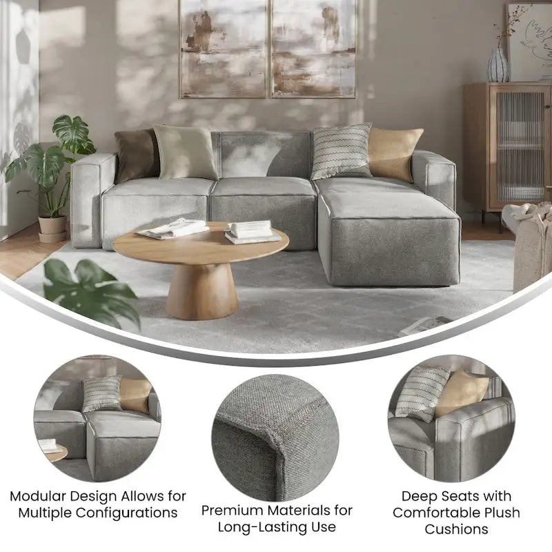 Canapé d’angle modulaire contemporain de 4 pièces avec pouf