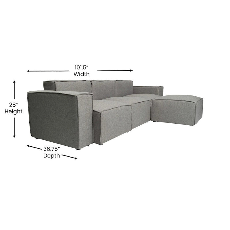 Canapé d’angle modulaire contemporain de 4 pièces avec pouf