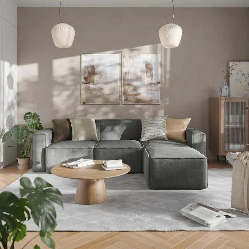Canapé d’angle modulaire contemporain de 4 pièces avec pouf