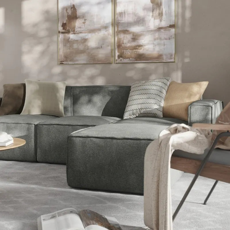 Canapé d’angle modulaire contemporain de 4 pièces avec pouf
