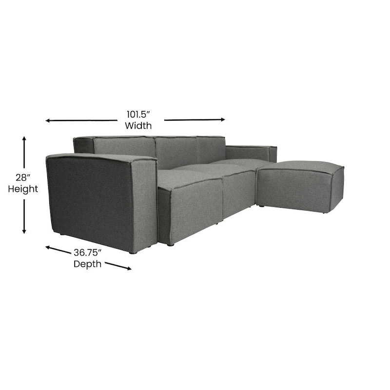 Canapé d’angle modulaire contemporain de 4 pièces avec pouf