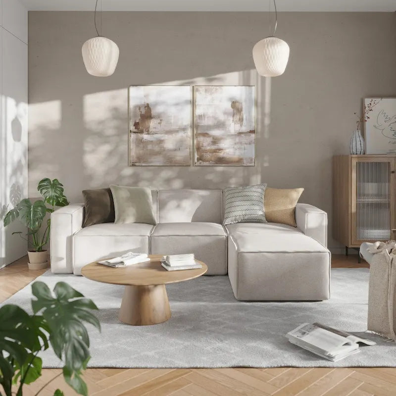Canapé d’angle modulaire contemporain de 4 pièces avec pouf