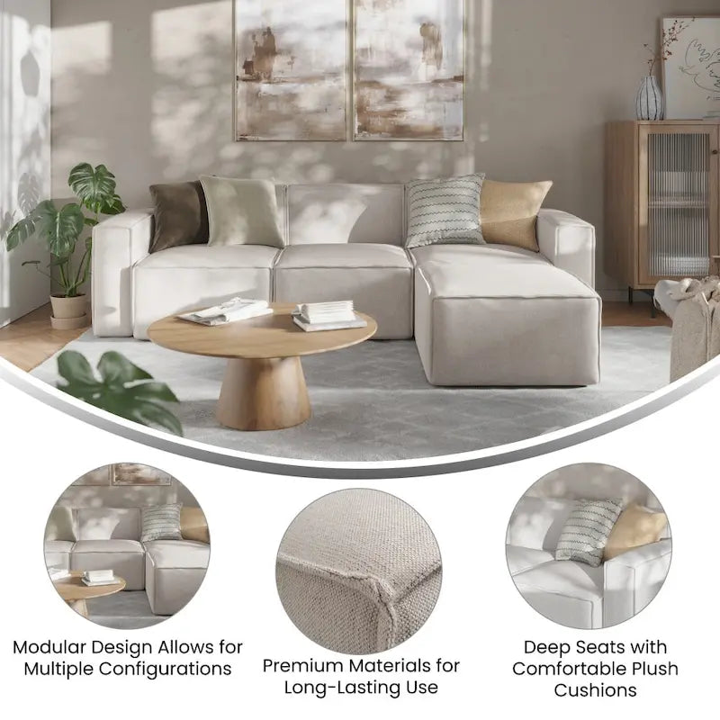 Canapé d’angle modulaire contemporain de 4 pièces avec pouf
