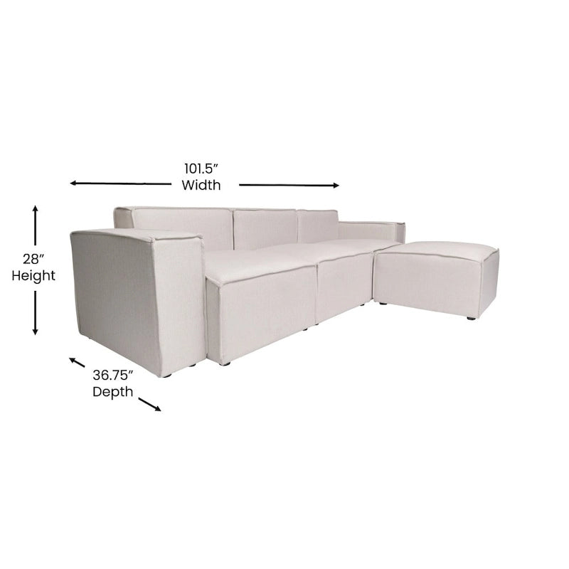 Canapé d’angle modulaire contemporain de 4 pièces avec pouf