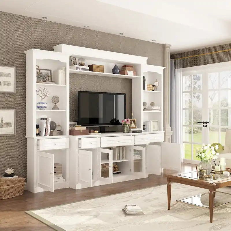 Großes Unterhaltungszentrum mit Bücherregalen, 57x38 Zoll, mit Hutch-Fach für Fernseher