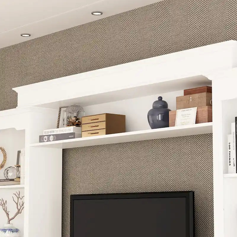 Großes Unterhaltungszentrum mit Bücherregalen, 57x38 Zoll, mit Hutch-Fach für Fernseher