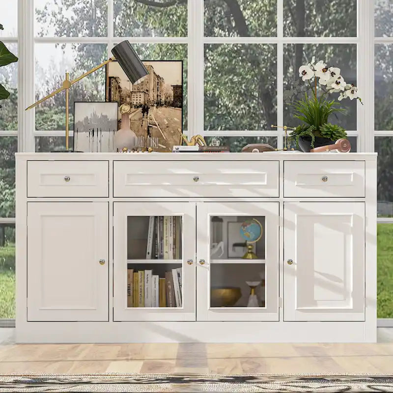 Großes Unterhaltungszentrum mit Bücherregalen, 57x38 Zoll, mit Hutch-Fach für Fernseher