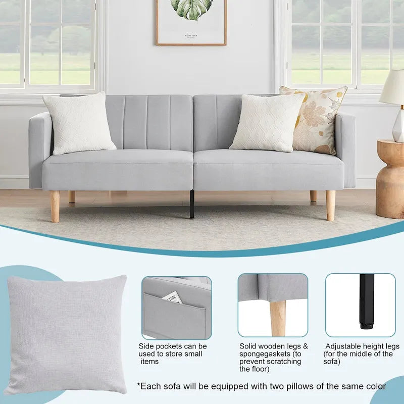 Nowoczesna sofa z funkcją spania z tkaniny 78.74Inch, 3 w 1, składana