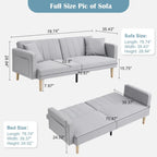 Nowoczesna sofa z funkcją spania z tkaniny 78.74Inch, 3 w 1, składana